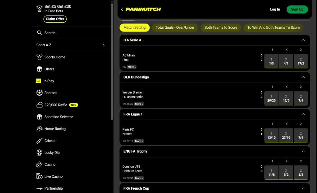 zakłady sportowe w kasynie Parimatch